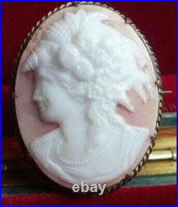 Antique Victorian Cameo Portrait Brooch 12k Gold Hand Painted Girl Dove Georgian