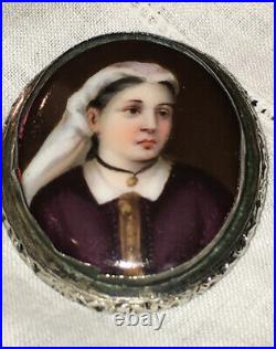 Antique Victorian Cameo Portrait Brooch 12k Gold Hand Painted Girl Dove Georgian