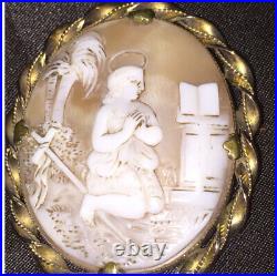 Antique Victorian Cameo Portrait Brooch 12k Gold Hand Painted Girl Dove Georgian