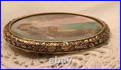 Antique Victorian Cameo Portrait Brooch Courting Couple Gold Hand Painted