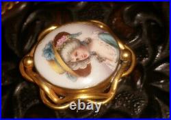 Antique Victorian Cameo Portrait Brooch Hand Painted