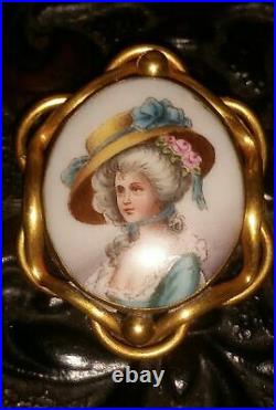 Antique Victorian Cameo Portrait Brooch Hand Painted