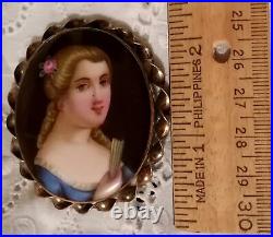 Antique Victorian Cameo Portrait Brooch Porcelain Hand Painted Pin Vtg Gold 11k