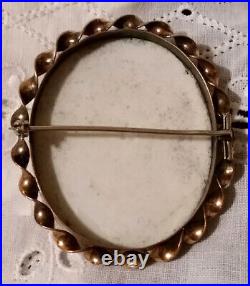Antique Victorian Cameo Portrait Brooch Porcelain Hand Painted Pin Vtg Gold 11k
