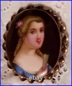 Antique Victorian Cameo Portrait Brooch Porcelain Hand Painted Pin Vtg Gold 11k