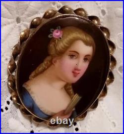 Antique Victorian Cameo Portrait Brooch Porcelain Hand Painted Pin Vtg Gold 11k