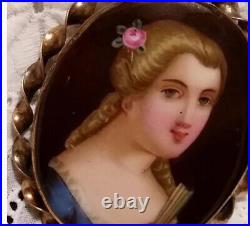 Antique Victorian Cameo Portrait Brooch Porcelain Hand Painted Pin Vtg Gold 11k