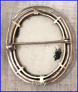 Antique Victorian Cameo Portrait Brooch Sterling Silver Tyrolean Boy Hand Paint