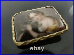 Antique Victorian Cameo Portrait Girl with Dog Hand Painted Porcelain Brooch Pin