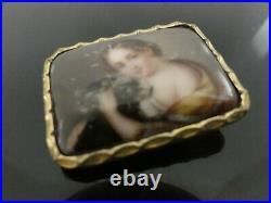 Antique Victorian Cameo Portrait Girl with Dog Hand Painted Porcelain Brooch Pin