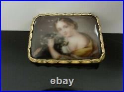 Antique Victorian Cameo Portrait Girl with Dog Hand Painted Porcelain Brooch Pin