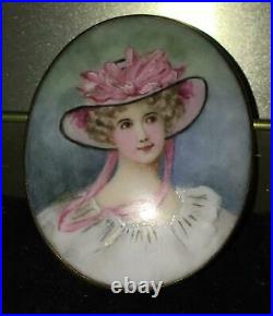Antique Victorian Cameo Portrait Hand Painted Porcelain Brooch Victorian Pin