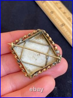 Antique Victorian Cameo Portrait Hand Painted Porcelain Gold Brooch Pin 1870's