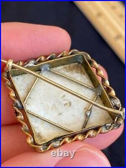 Antique Victorian Cameo Portrait Hand Painted Porcelain Gold Brooch Pin 1870's