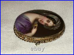Antique Victorian Cameo Portrait Hand Painted Porcelain Gold Brooch Pin German