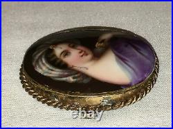 Antique Victorian Cameo Portrait Hand Painted Porcelain Gold Brooch Pin German