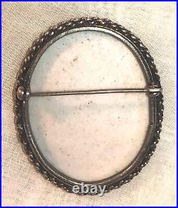 Antique Victorian Cameo Portrait Hand Painted Porcelain Sterling Brooch Pin 925