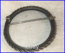 Antique Victorian Cameo Portrait Hand Painted Porcelain Sterling Brooch Pin 925