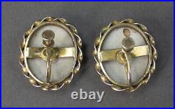 Antique Victorian Cameo Portrait Hand Painted Porcelain Sterling Silver Earrings