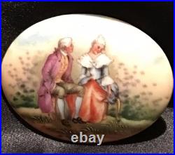 Antique Victorian Cameo Portrait Porcelain Plaque 4 Brooch Courting Couple