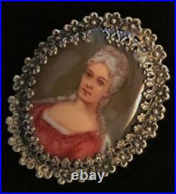 Antique Victorian Cameo Portrait Porcelain Plaque 4 Brooch Courting Couple
