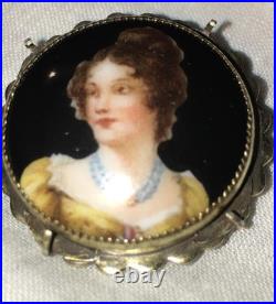 Antique Victorian Cameo Portrait Porcelain Plaque 4 Brooch Courting Couple