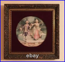 Antique Victorian Cameo Portrait Porcelain Plaque 4 Brooch Courting Couple