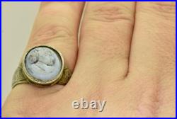 Antique Victorian Cameo Ring Silver and Niello Hand Carved Hard Stone c1850's