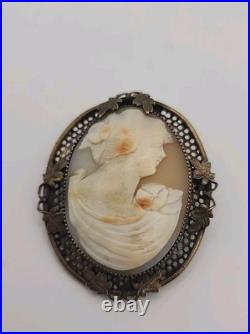 Antique Victorian Cameo Shell GF Brooch Large 2 Rare See Pics