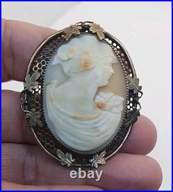 Antique Victorian Cameo Shell GF Brooch Large 2 Rare See Pics