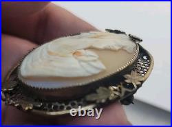 Antique Victorian Cameo Shell GF Brooch Large 2 Rare See Pics