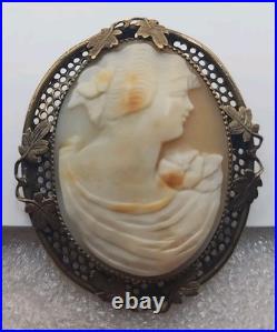 Antique Victorian Cameo Shell GF Brooch Large 2 Rare See Pics