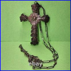 Antique Victorian Cannetille Filigree Cross Silver Hand Wired 22 STERLING 92.5