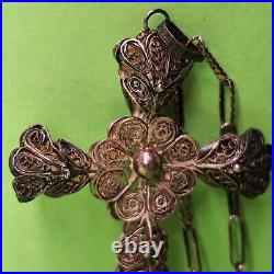 Antique Victorian Cannetille Filigree Cross Silver Hand Wired 22 STERLING 92.5