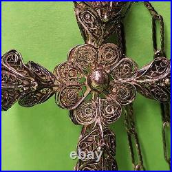 Antique Victorian Cannetille Filigree Cross Silver Hand Wired 22 STERLING 92.5