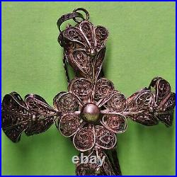 Antique Victorian Cannetille Filigree Cross Silver Hand Wired 22 STERLING 92.5
