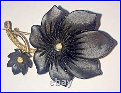 Antique Victorian Carved Black Onyx Leaf Motif Spray 10K Gold Brooch