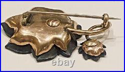 Antique Victorian Carved Black Onyx Leaf Motif Spray 10K Gold Brooch