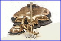 Antique Victorian Carved Black Onyx Leaf Motif Spray 10K Gold Brooch