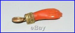 Antique Victorian Carved Coral Pendant In Form Of A Hand