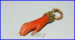 Antique Victorian Carved Coral Pendant In Form Of A Hand