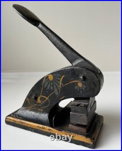 Antique Victorian Cast Iron Embossing Stamp Press Hand Painted, Nice Patina
