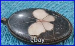 Antique Victorian Ceramic Porcelain Hand Made Mother Of Pearl Copper Pendant