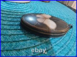 Antique Victorian Ceramic Porcelain Hand Made Mother Of Pearl Copper Pendant