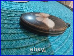Antique Victorian Ceramic Porcelain Hand Made Mother Of Pearl Copper Pendant