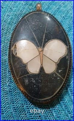 Antique Victorian Ceramic Porcelain Hand Made Mother Of Pearl Copper Pendant