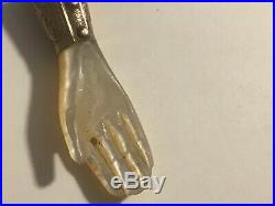 Antique Victorian Charm Mother Of Pearl Miniature Hand with Elaborate Wrist Band