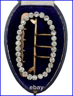 Antique Victorian Clear Paste Crystal Fx Diamond Lrg Sash Belt Buckle Silver Clr