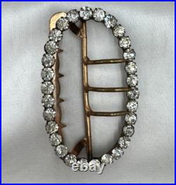 Antique Victorian Clear Paste Crystal Fx Diamond Lrg Sash Belt Buckle Silver Clr