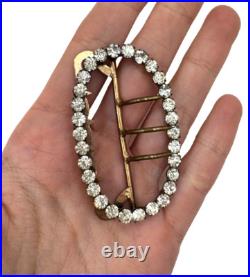 Antique Victorian Clear Paste Crystal Fx Diamond Lrg Sash Belt Buckle Silver Clr